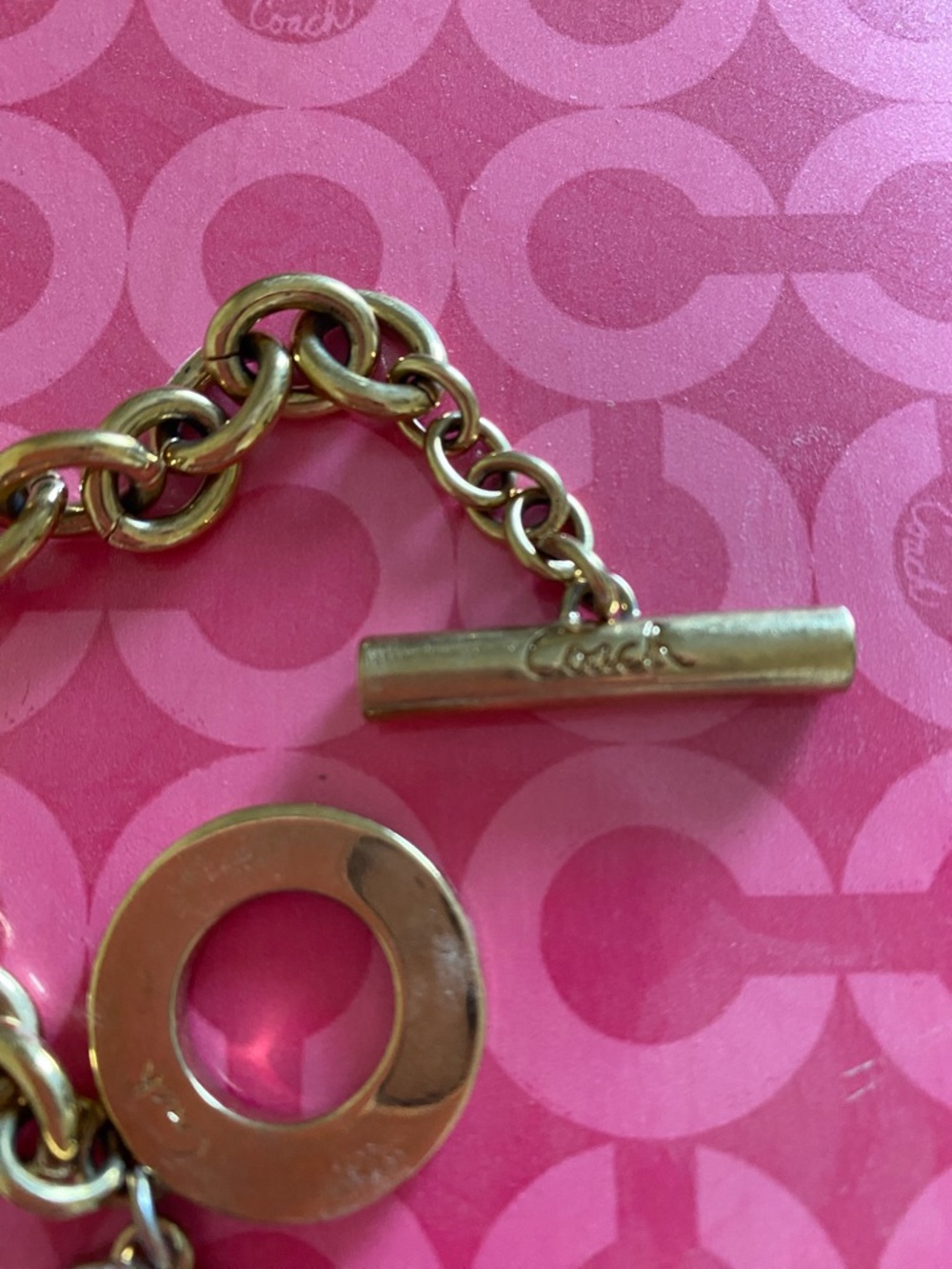 Coach Gold-Tone Toggle Chain Bracelet with Pave Charm - Picture 6 of 9